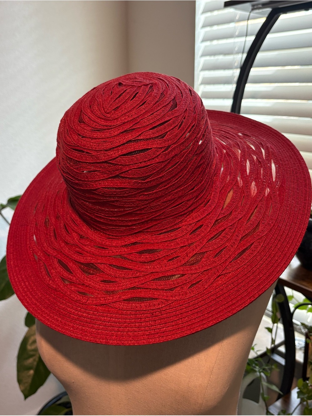 Nine West Red Wide-Brim Woven Sun Hat Coastal America NWOT